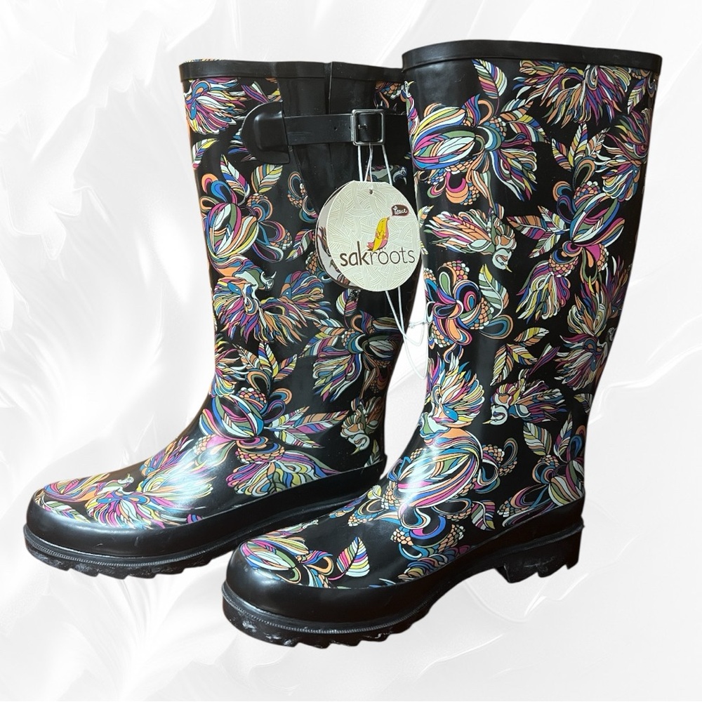 Sak Roots Rain Boots, Midnight Tree House Size 8 - Picture 5 of 6